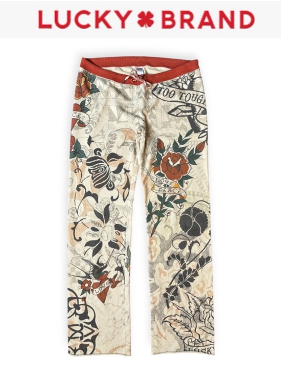 Lucky Brand Pants - VINTAGE LUCKY BRAND TATTOO PRINT ED HARDY Y2K WIDE LEG SWEATPANTS **RARE**